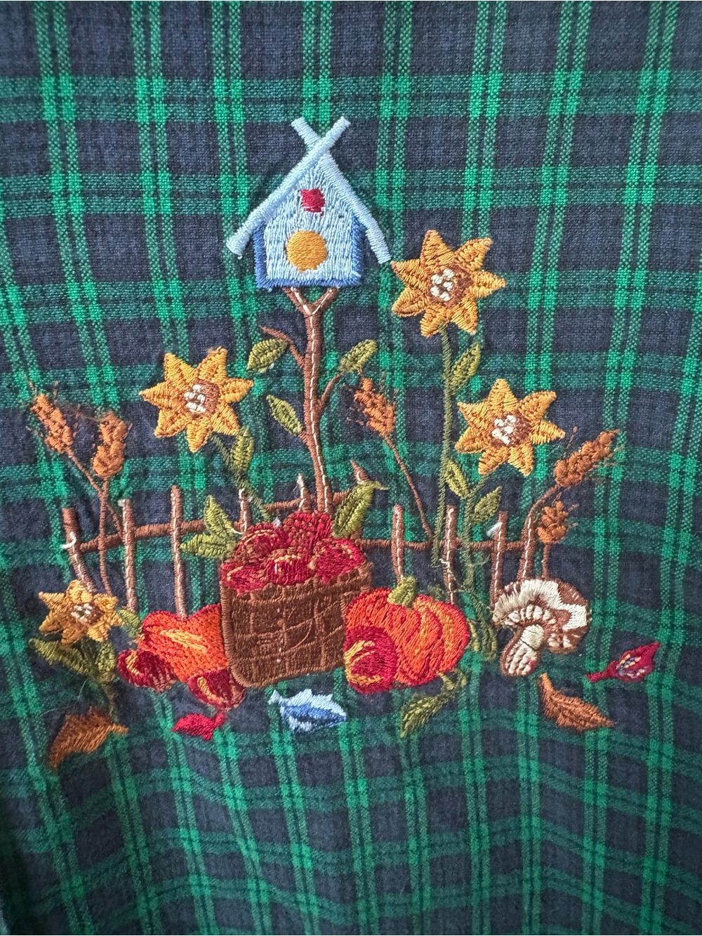 Vintage Fall Gingham Button Down Corduroy Halloween Mushroom Cottagecore - Picture 3 of 8